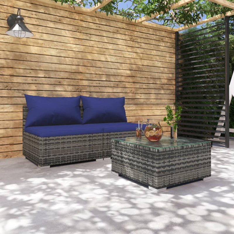 3-delige Loungeset met kussens poly rattan grijs MeubelReus
