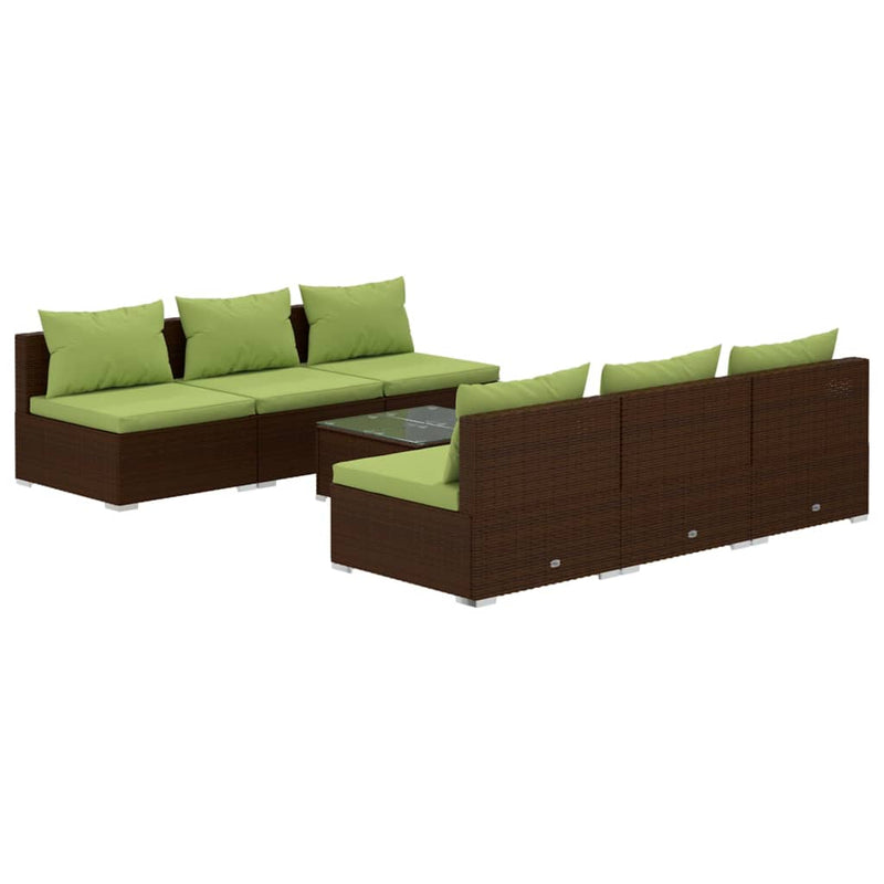 7-delige Loungeset met kussens poly rattan bruin