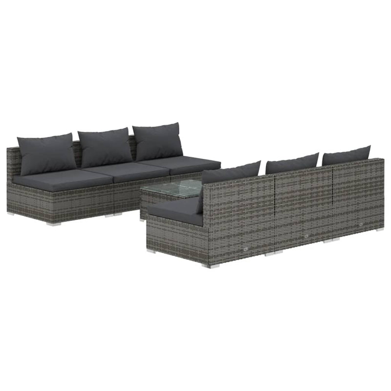 7-delige Loungeset met kussens poly rattan grijs