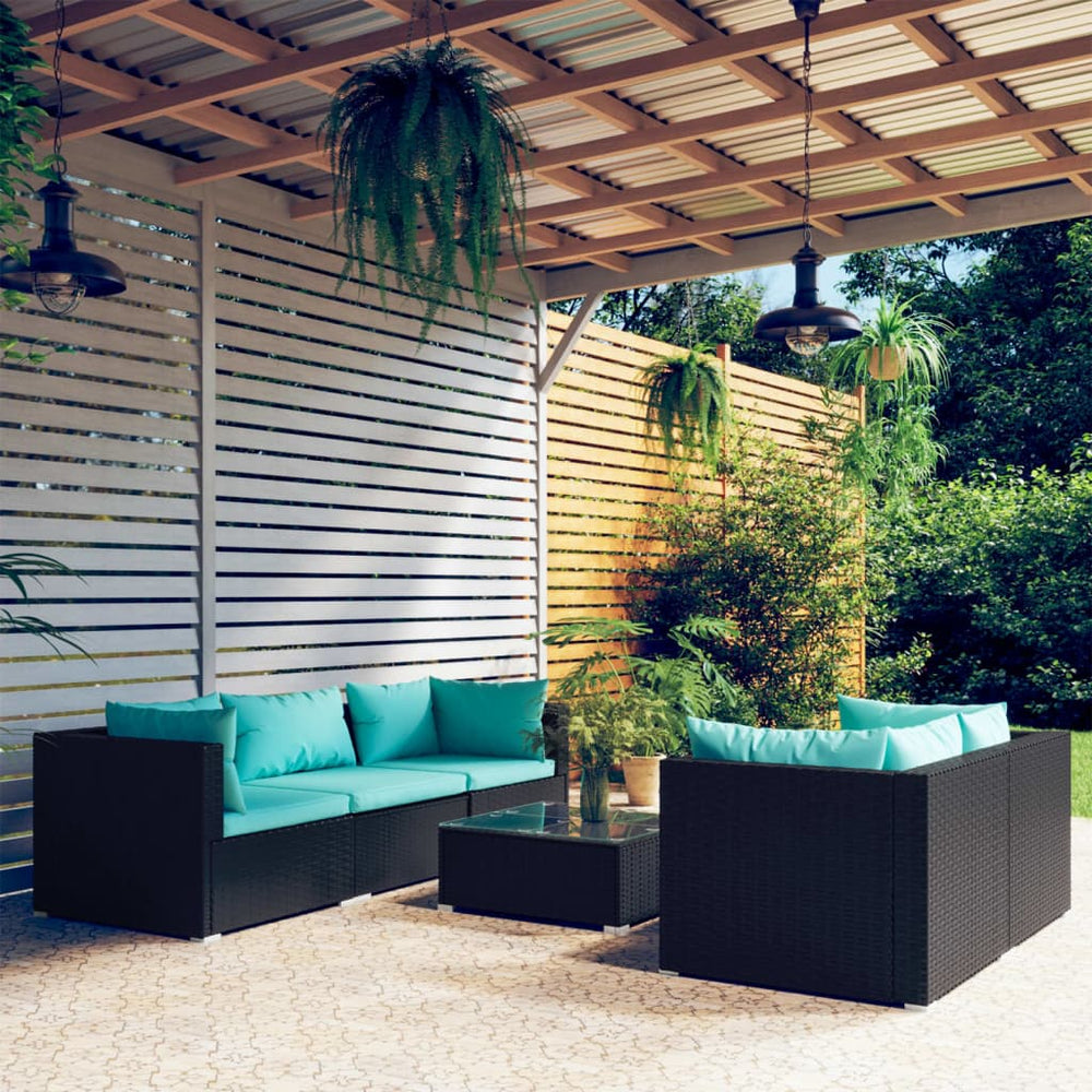 6-delige Loungeset met kussens poly rattan zwart MeubelReus