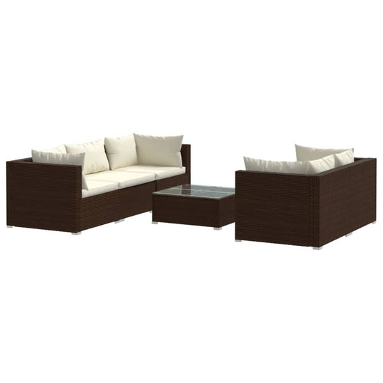 6-delige Loungeset met kussens poly rattan bruin MeubelReus