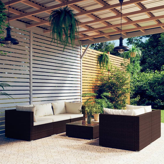 6-delige Loungeset met kussens poly rattan bruin MeubelReus