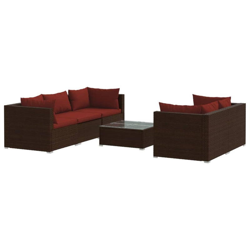 6-delige Loungeset met kussens poly rattan bruin MeubelReus