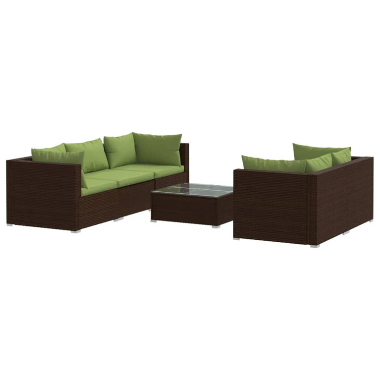 6-delige Loungeset met kussens poly rattan bruin MeubelReus