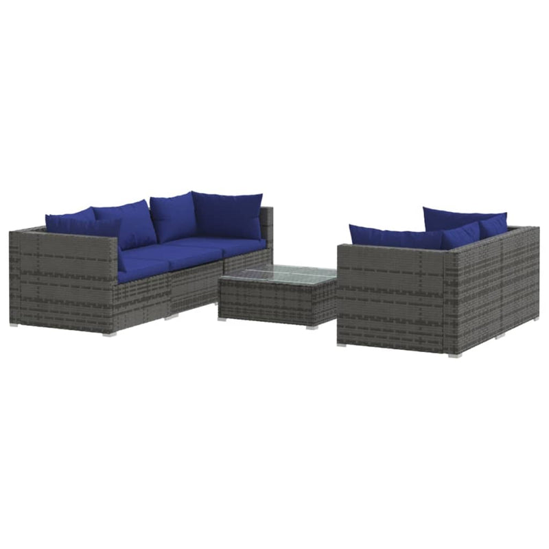 6-delige Loungeset met kussens poly rattan grijs MeubelReus
