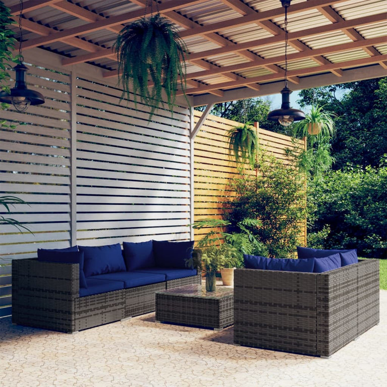 6-delige Loungeset met kussens poly rattan grijs MeubelReus