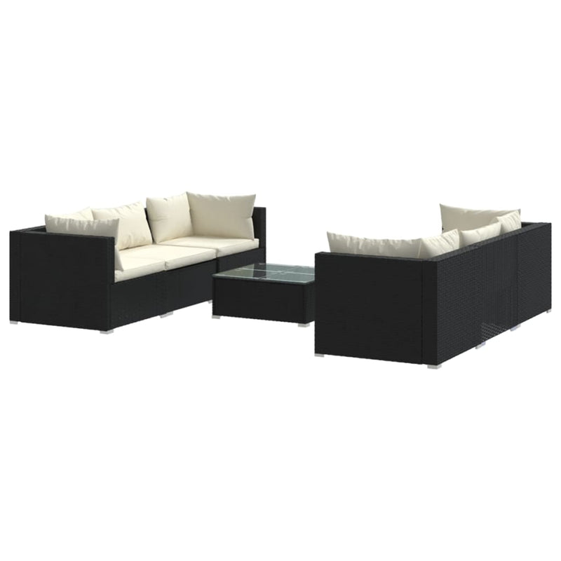 7-delige Loungeset met kussens poly rattan zwart MeubelReus