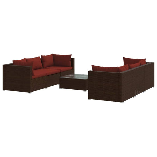 7-delige Loungeset met kussens poly rattan bruin MeubelReus