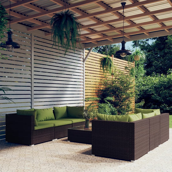 7-delige Loungeset met kussens poly rattan bruin MeubelReus