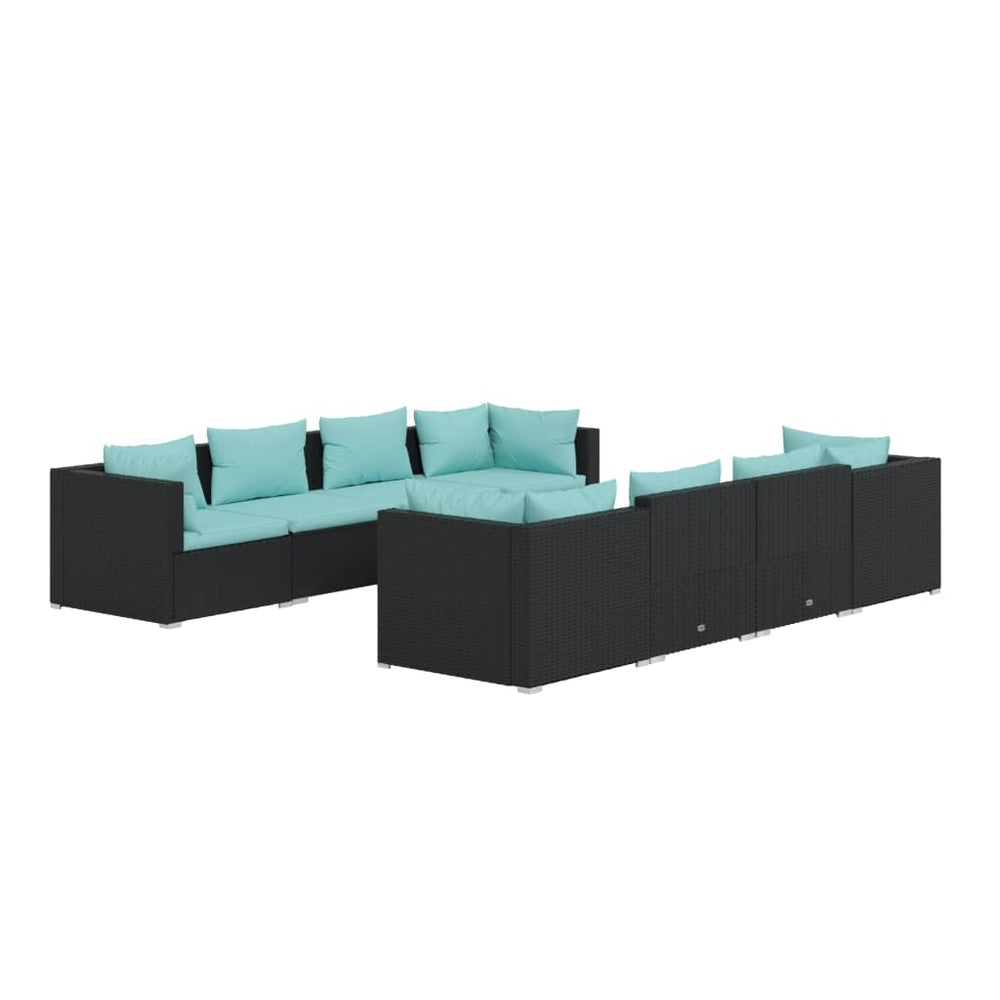 9-delige Loungeset met kussens poly rattan zwart MeubelReus