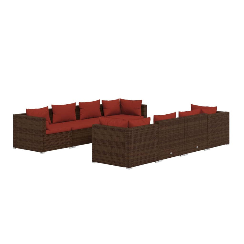 9-delige Loungeset met kussens poly rattan bruin