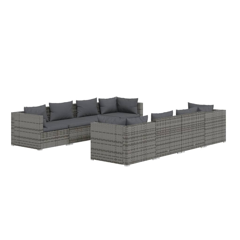 9-delige Loungeset met kussens poly rattan grijs MeubelReus