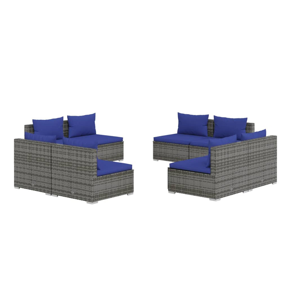 8-delige Loungeset met kussens poly rattan grijs MeubelReus