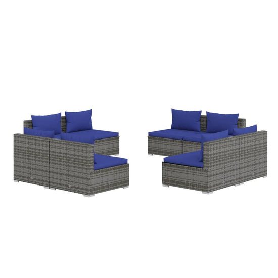 8-delige Loungeset met kussens poly rattan grijs MeubelReus