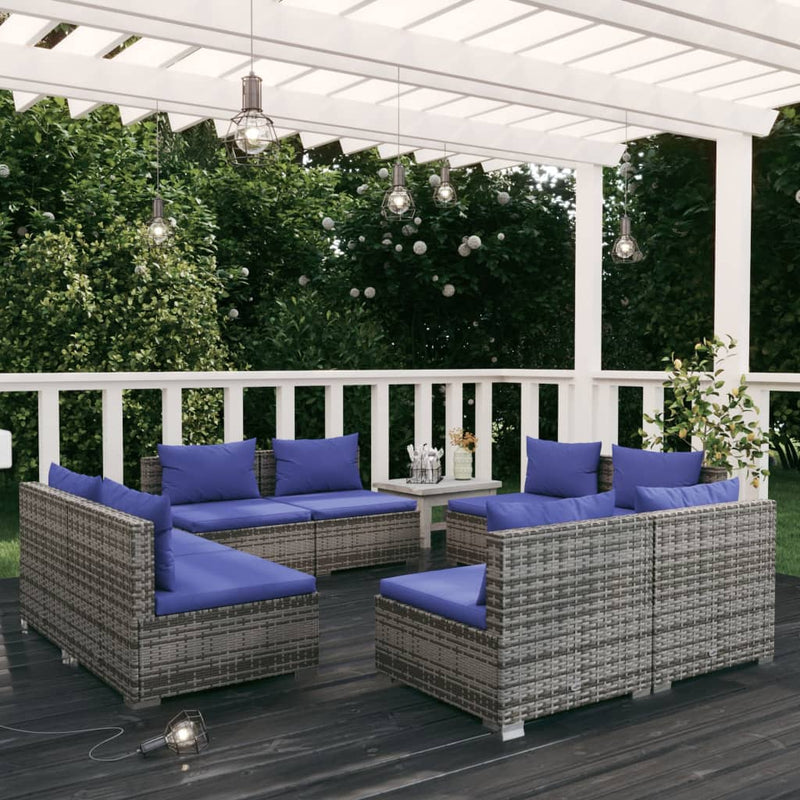 8-delige Loungeset met kussens poly rattan grijs MeubelReus