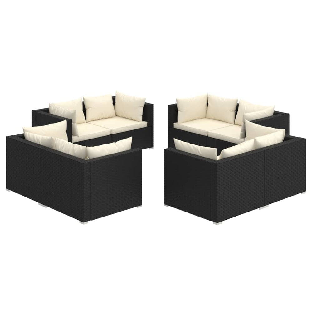 8-delige Loungeset met kussens poly rattan zwart MeubelReus