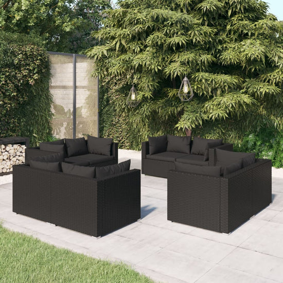 8-delige Loungeset met kussens poly rattan zwart MeubelReus