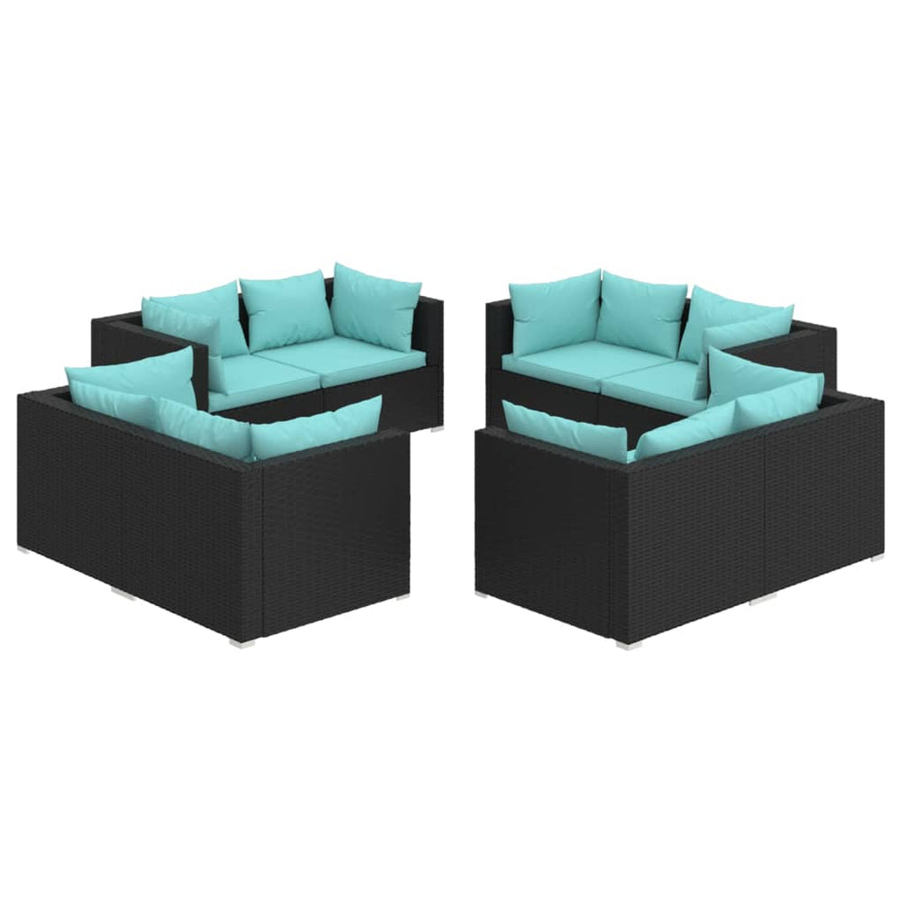8-delige Loungeset met kussens poly rattan zwart MeubelReus