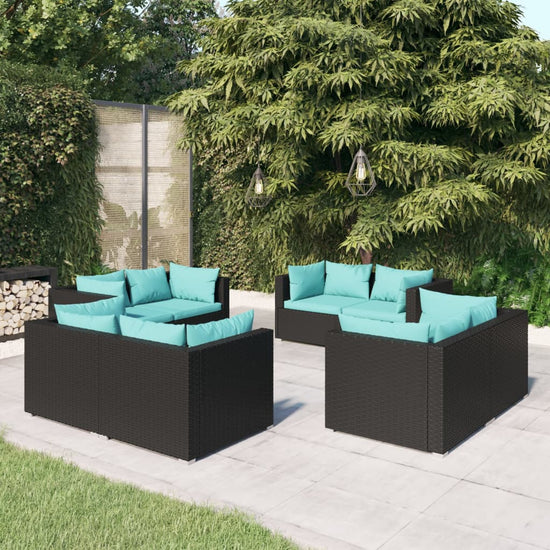 8-delige Loungeset met kussens poly rattan zwart MeubelReus
