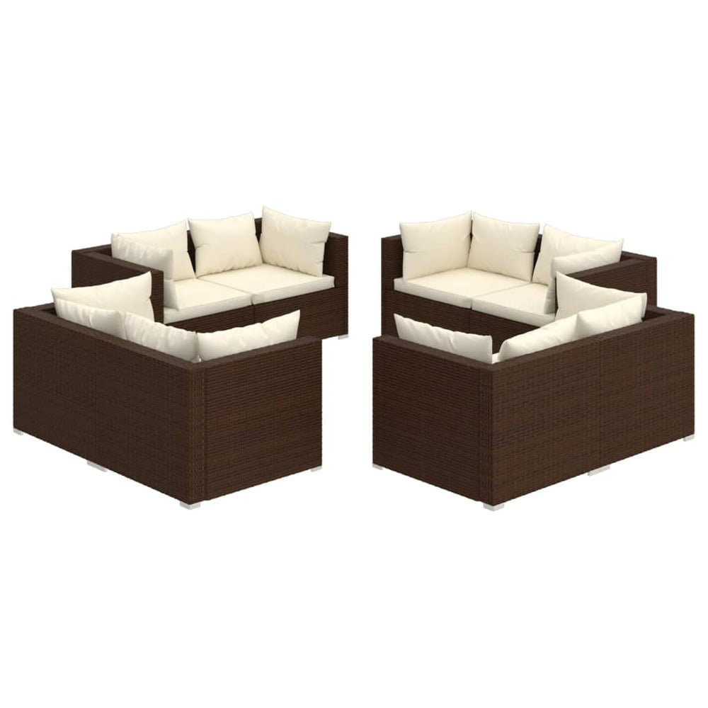 8-delige Loungeset met kussens poly rattan bruin 