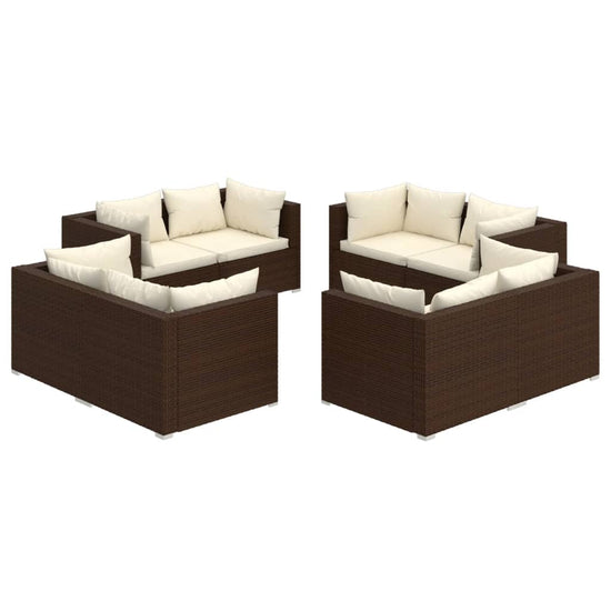 8-delige Loungeset met kussens poly rattan bruin 