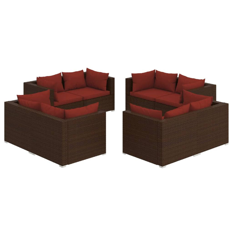 8-delige Loungeset met kussens poly rattan bruin 