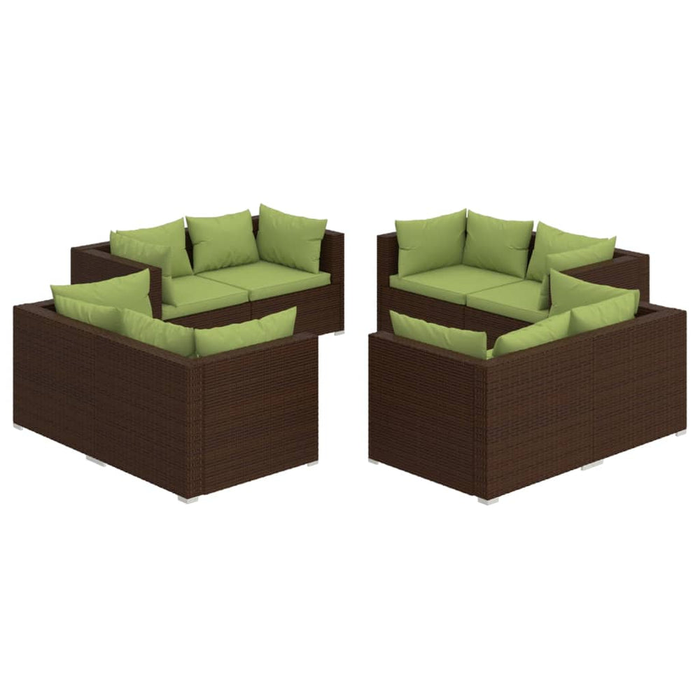 8-delige Loungeset met kussens poly rattan bruin 