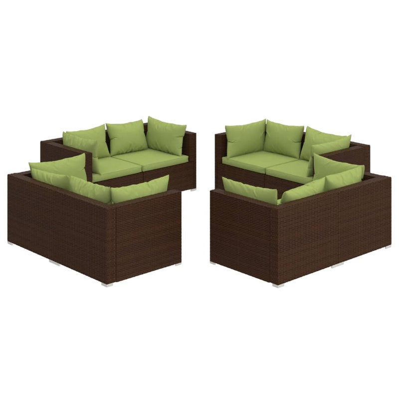8-delige Loungeset met kussens poly rattan bruin 
