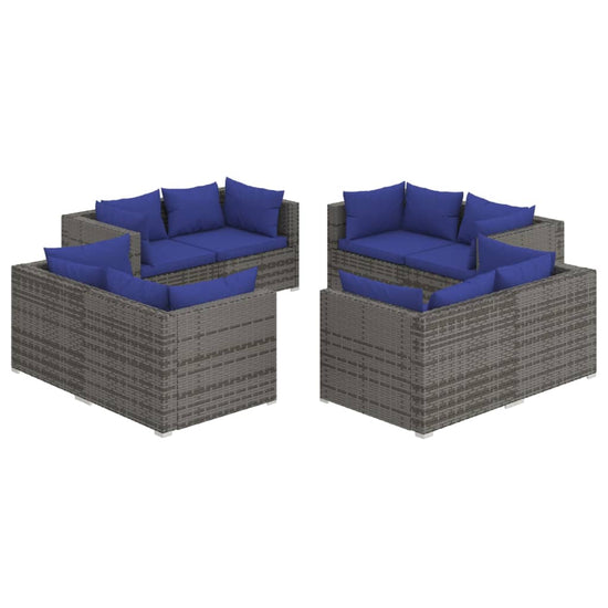 8-delige Loungeset met kussens poly rattan grijs MeubelReus