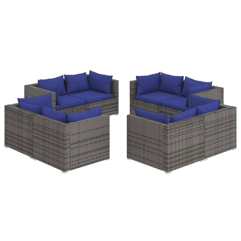 8-delige Loungeset met kussens poly rattan grijs MeubelReus