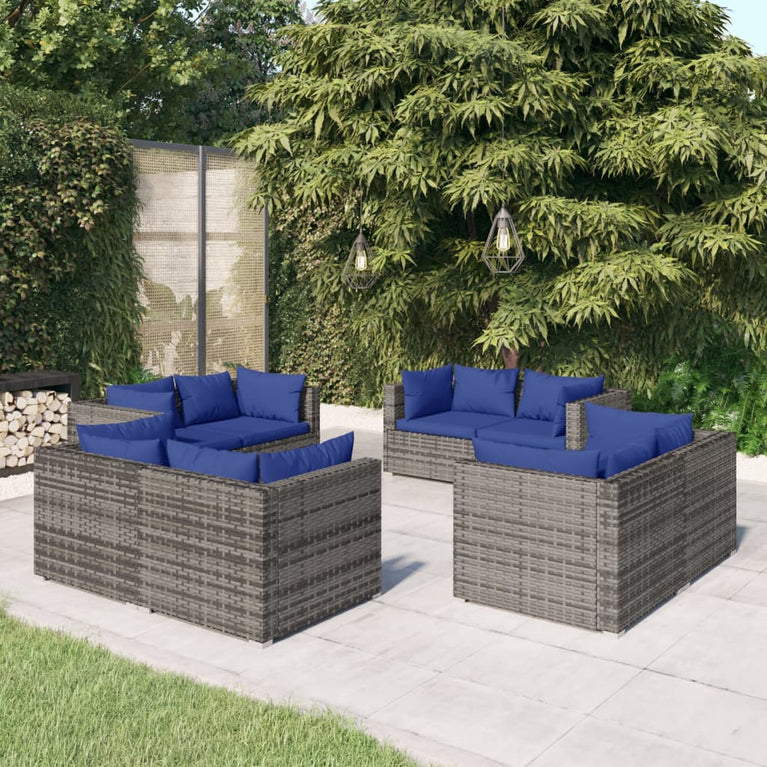 8-delige Loungeset met kussens poly rattan grijs MeubelReus