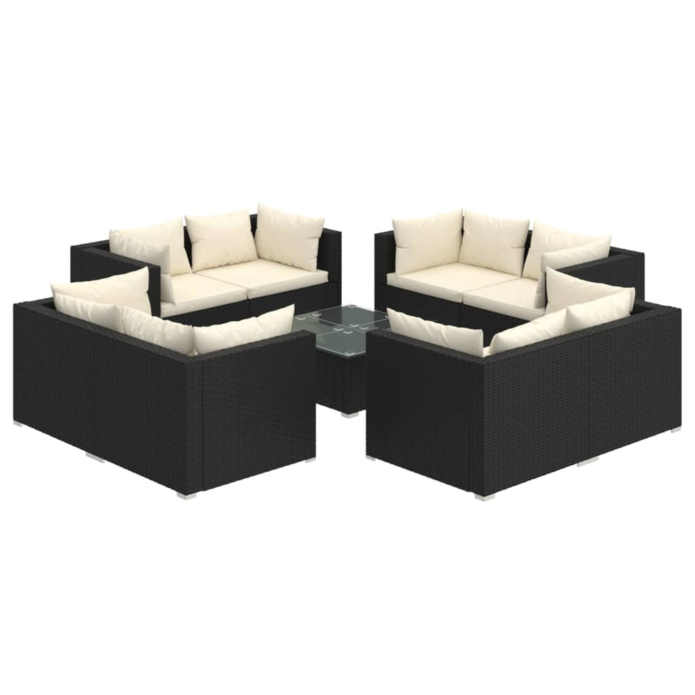 9-delige Loungeset met kussens poly rattan zwart MeubelReus