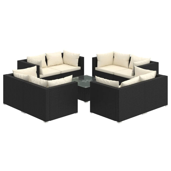 9-delige Loungeset met kussens poly rattan zwart MeubelReus