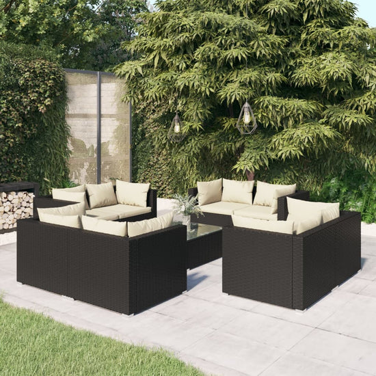 9-delige Loungeset met kussens poly rattan zwart MeubelReus