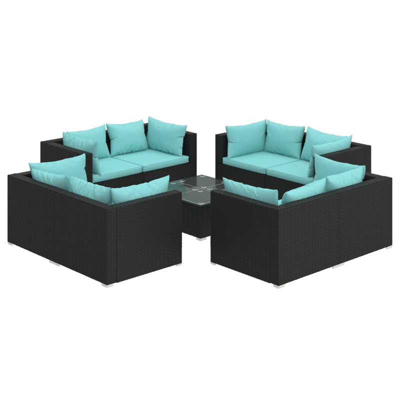 9-delige Loungeset met kussens poly rattan zwart MeubelReus
