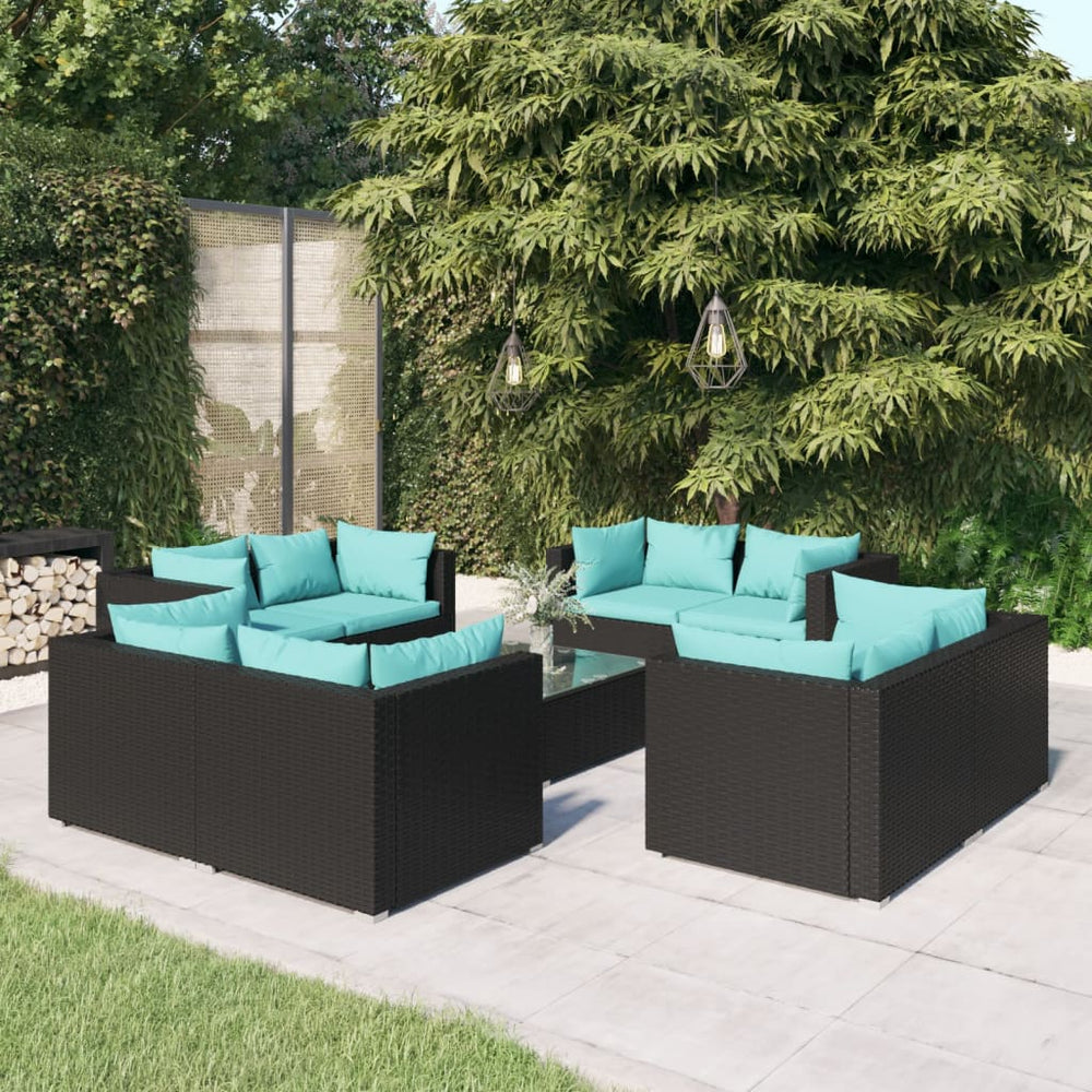 9-delige Loungeset met kussens poly rattan zwart MeubelReus