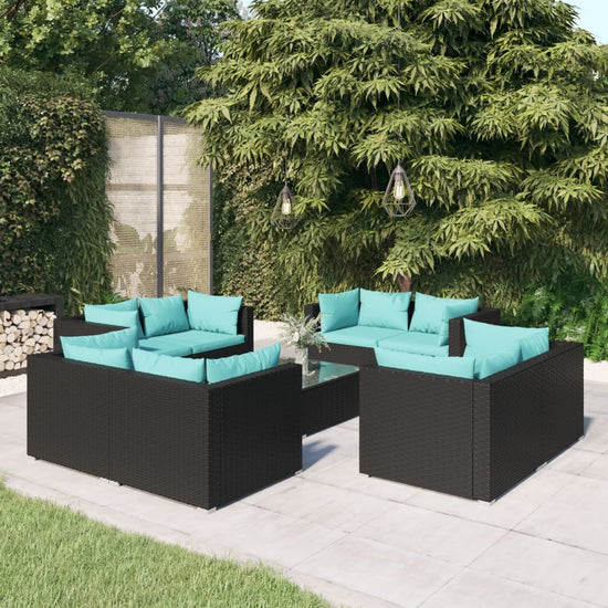 9-delige Loungeset met kussens poly rattan zwart MeubelReus
