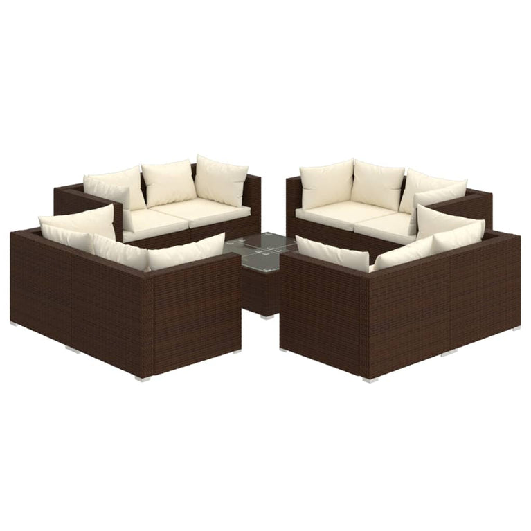 9-delige Loungeset met kussens poly rattan bruin MeubelReus