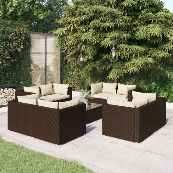 9-delige Loungeset met kussens poly rattan bruin MeubelReus