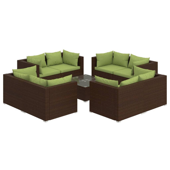 9-delige Loungeset met kussens poly rattan bruin MeubelReus