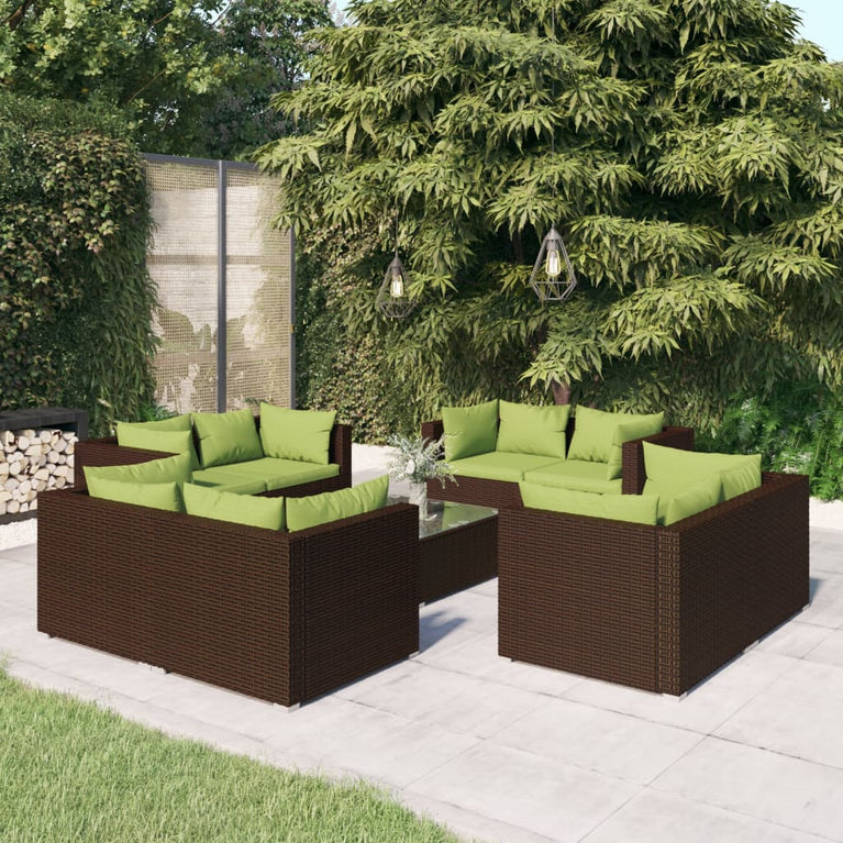 9-delige Loungeset met kussens poly rattan bruin MeubelReus