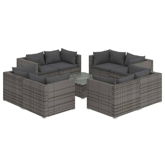 9-delige Loungeset met kussens poly rattan grijs MeubelReus
