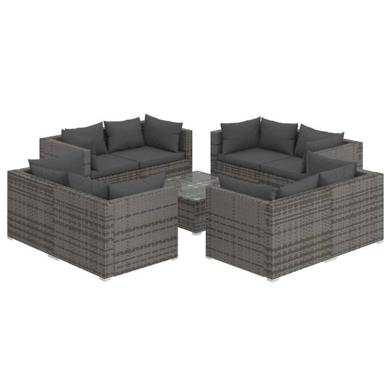 9-delige Loungeset met kussens poly rattan grijs MeubelReus