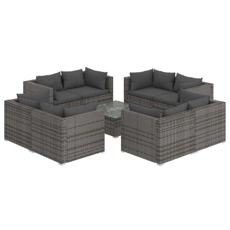 9-delige Loungeset met kussens poly rattan grijs MeubelReus