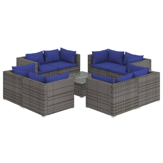9-delige Loungeset met kussens poly rattan grijs MeubelReus