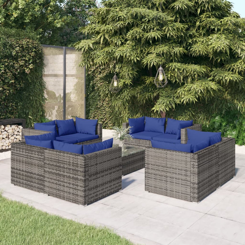9-delige Loungeset met kussens poly rattan grijs MeubelReus