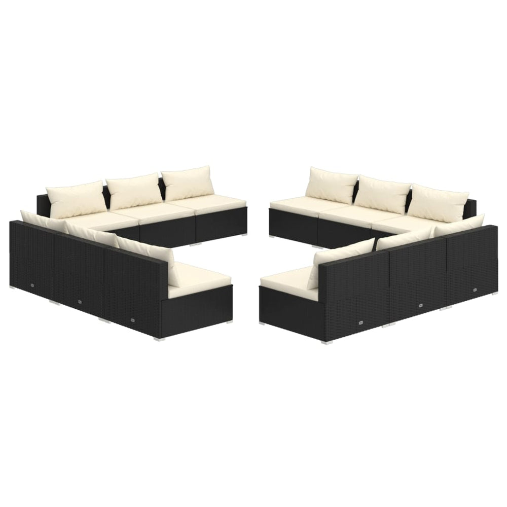12-delige Loungeset met kussens poly rattan zwart MeubelReus