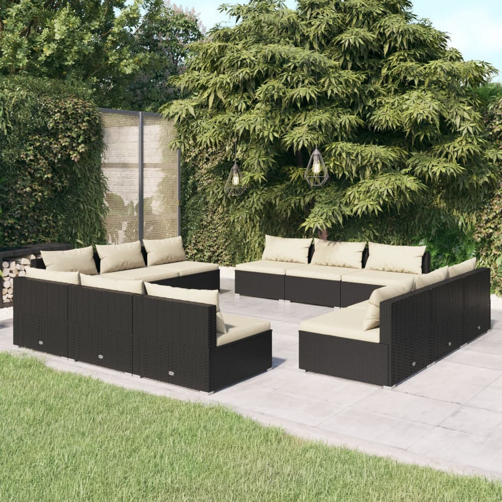 12-delige Loungeset met kussens poly rattan zwart MeubelReus
