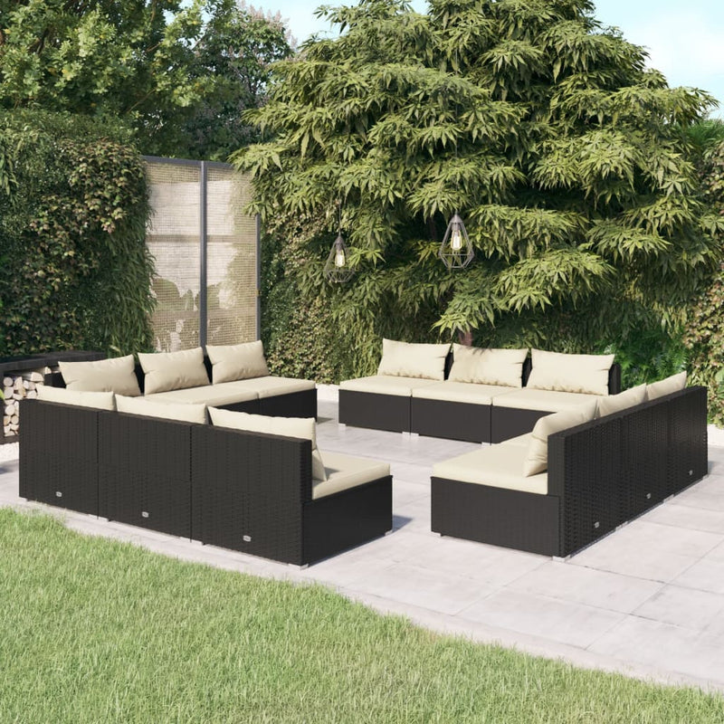 12-delige Loungeset met kussens poly rattan zwart MeubelReus