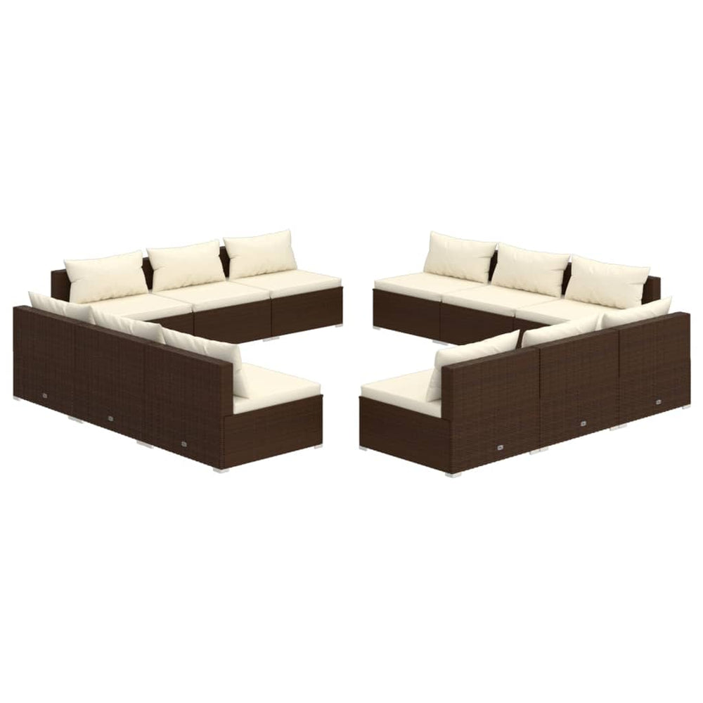 12-delige Loungeset met kussens poly rattan bruin MeubelReus